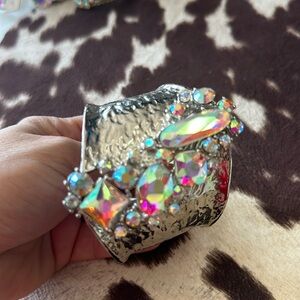 Silver Hammered Metal Aurora Borealis Cuff